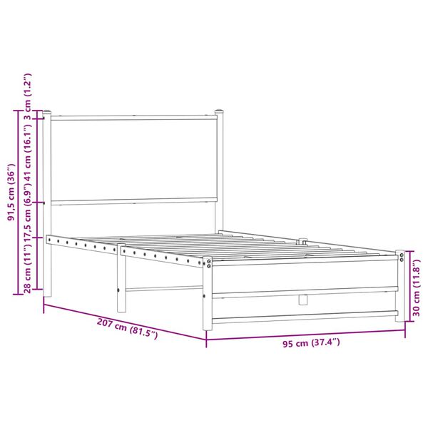vidaXL Σκελετός Κρεβ. Χωρίς Στρώμα Sonoma Δρυς 90x200 εκ. Μεταλλικό