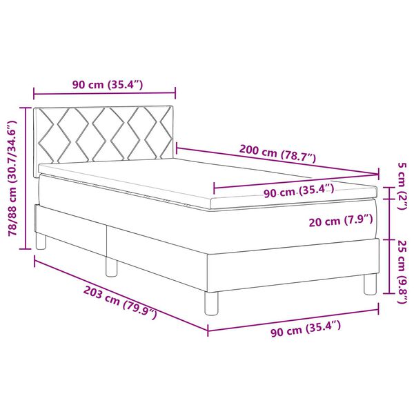 vidaXL Box Spring Bed με Στρώμα Κρέμα 90x200 εκ. Ύφασμα