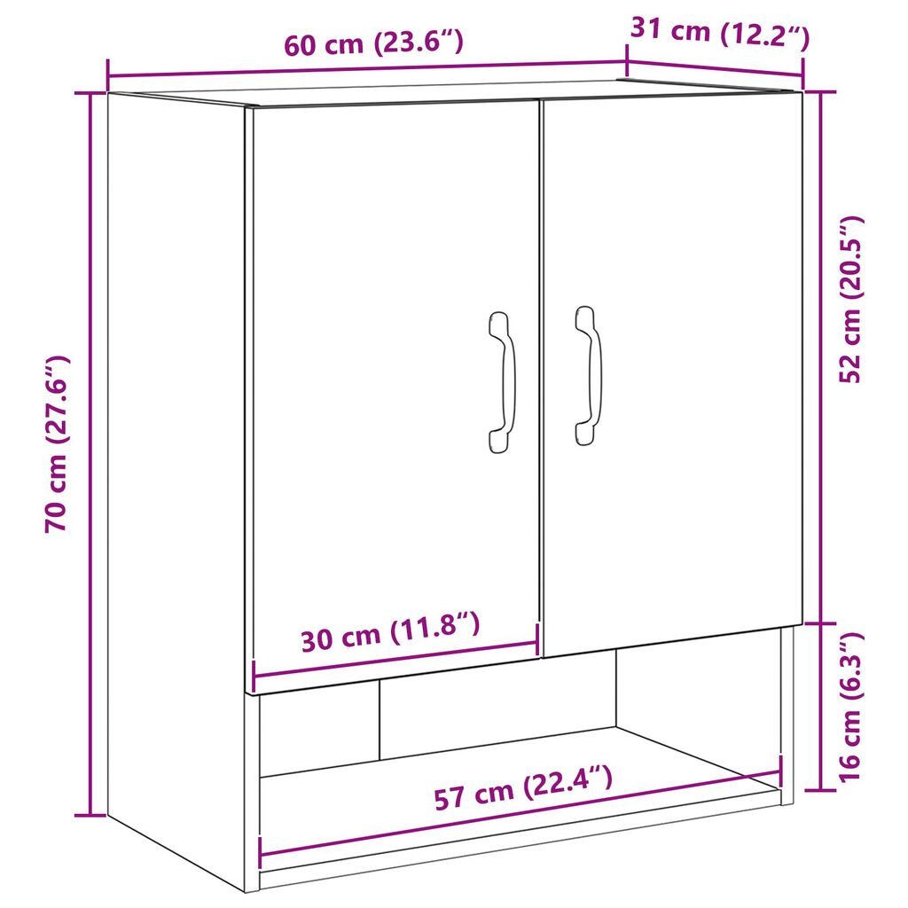 vidaXL Τοίχος Ντουλάπα Μαύρη Δρυς 60x30x70 εκ. Επεξεργασμένο Ξύλο