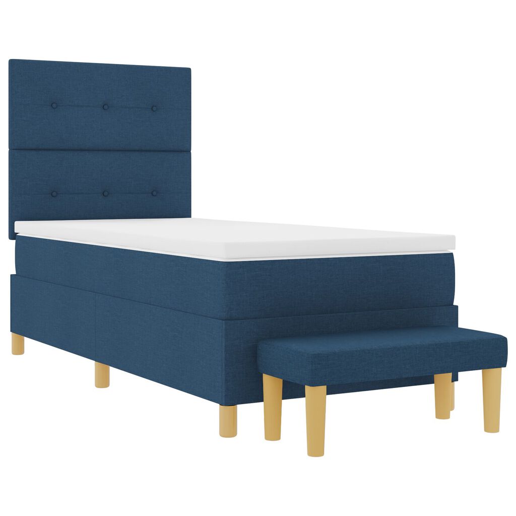 vidaXL Κρεβάτι Box Spring με Στρώμα & Πάγκο Μπλε 90x190 εκ. Υφάσματος