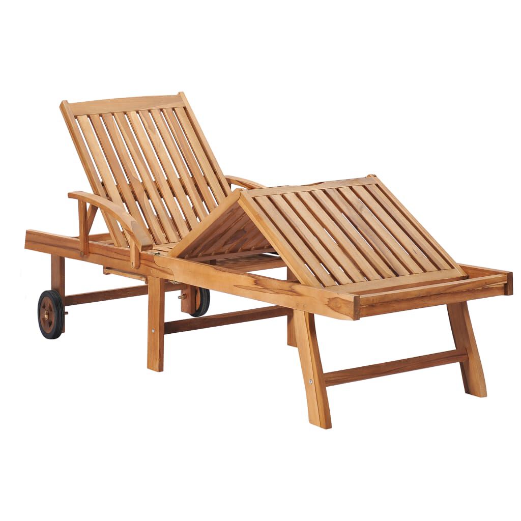 vidaXL Ξαπλώστρα από Μασίφ Ξύλο Teak με Μαξιλάρι με Γκρι Καρό