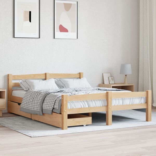 vidaXL Πλαίσιο Κρεβατιού με 2 Συρτάρια 140 x 200 εκ. Μασίφ Ξύλο Πεύκου