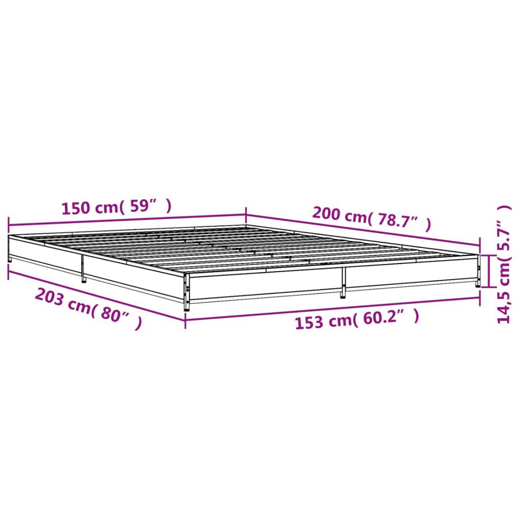 vidaXL Πλαίσιο Κρεβατιού Καπνιστή Δρυς 150x200εκ. Επεξ. Ξύλο & Μέταλλο