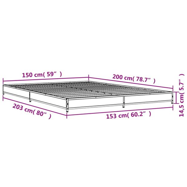 vidaXL Πλαίσιο Κρεβατιού Καπνιστή Δρυς 150x200εκ. Επεξ. Ξύλο & Μέταλλο