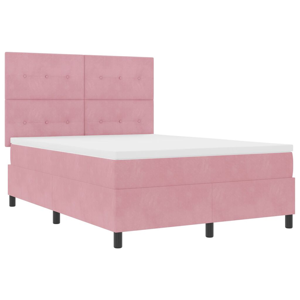 κρεβάτι Box Spring με στρώμα vidaXL Ροζ 140x200 εκ. Βελούδο