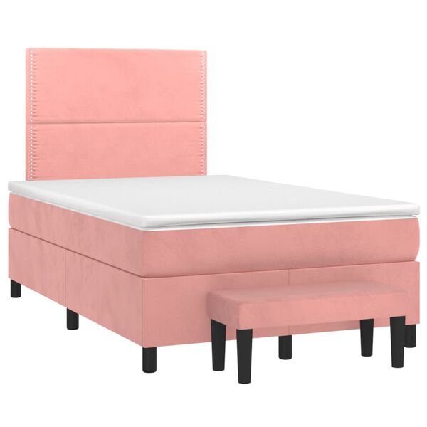 vidaXL Κρεβάτι Boxspring με Στρώμα Ροζ 120x200 εκ. Βελούδινο