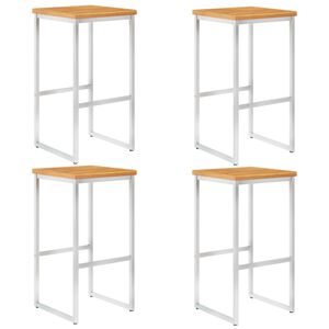 vidaXL Σκαμπό Μπαρ 4 τεμ. από Μασίφ Ξύλο Ακακίας/Ανοξείδωτο Ατσάλι