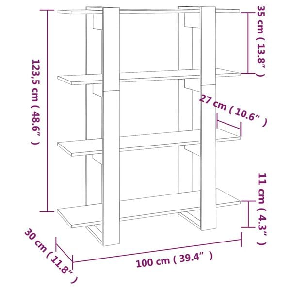 vidaXL Βιβλιοθήκη/Διαχωριστικό Χώρου Γκρι Sonoma 100 x 30 x 123,5 εκ.