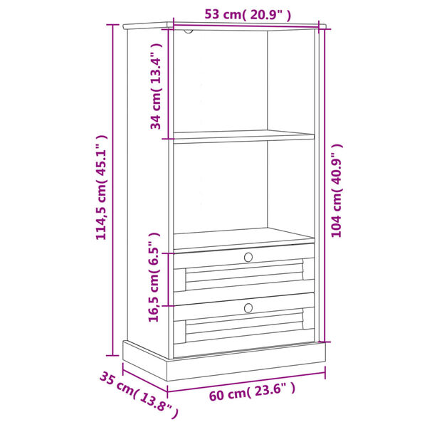 vidaXL Βιβλιοθήκη VIGO Γκρι 60 x 35 x 114,5 εκ. από Μασίφ Ξύλο Πεύκου