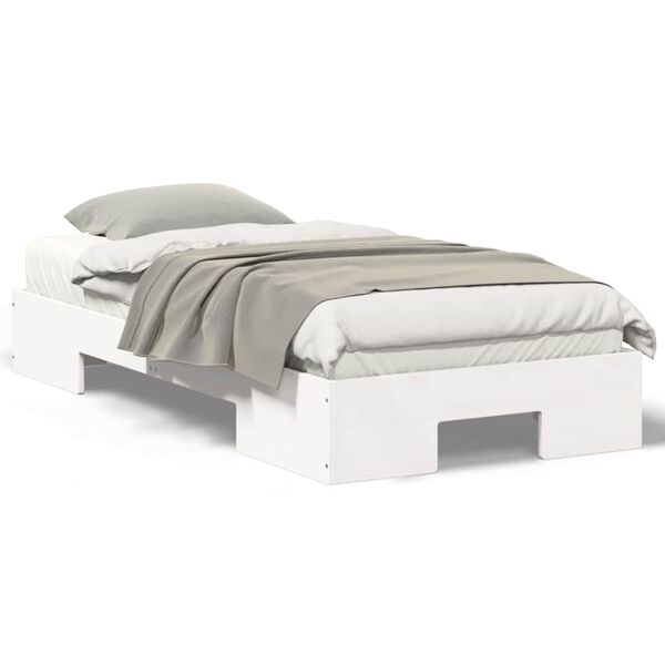 vidaXL Κρεβάτι δαπέδου Λευκό 75 x 190 cm Μασίφ ξύλο πεύκου