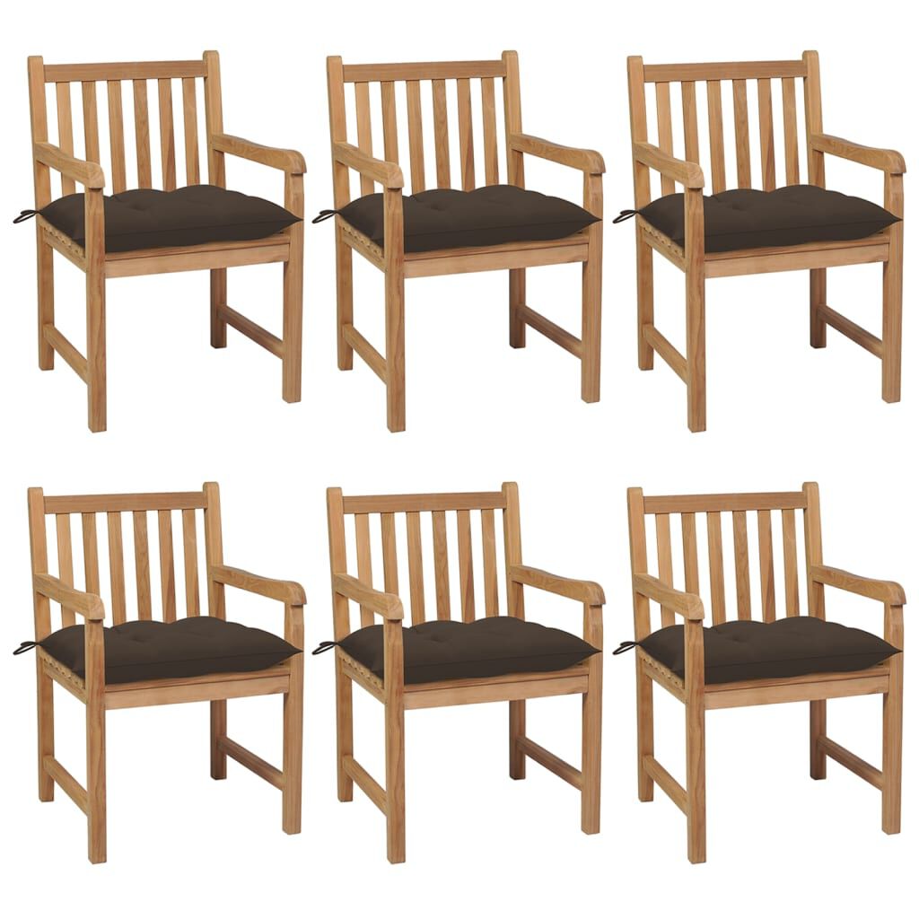 vidaXL Καρέκλες Κήπου 6 τεμ. από Μασίφ Ξύλο Teak με Taupe Μαξιλάρια