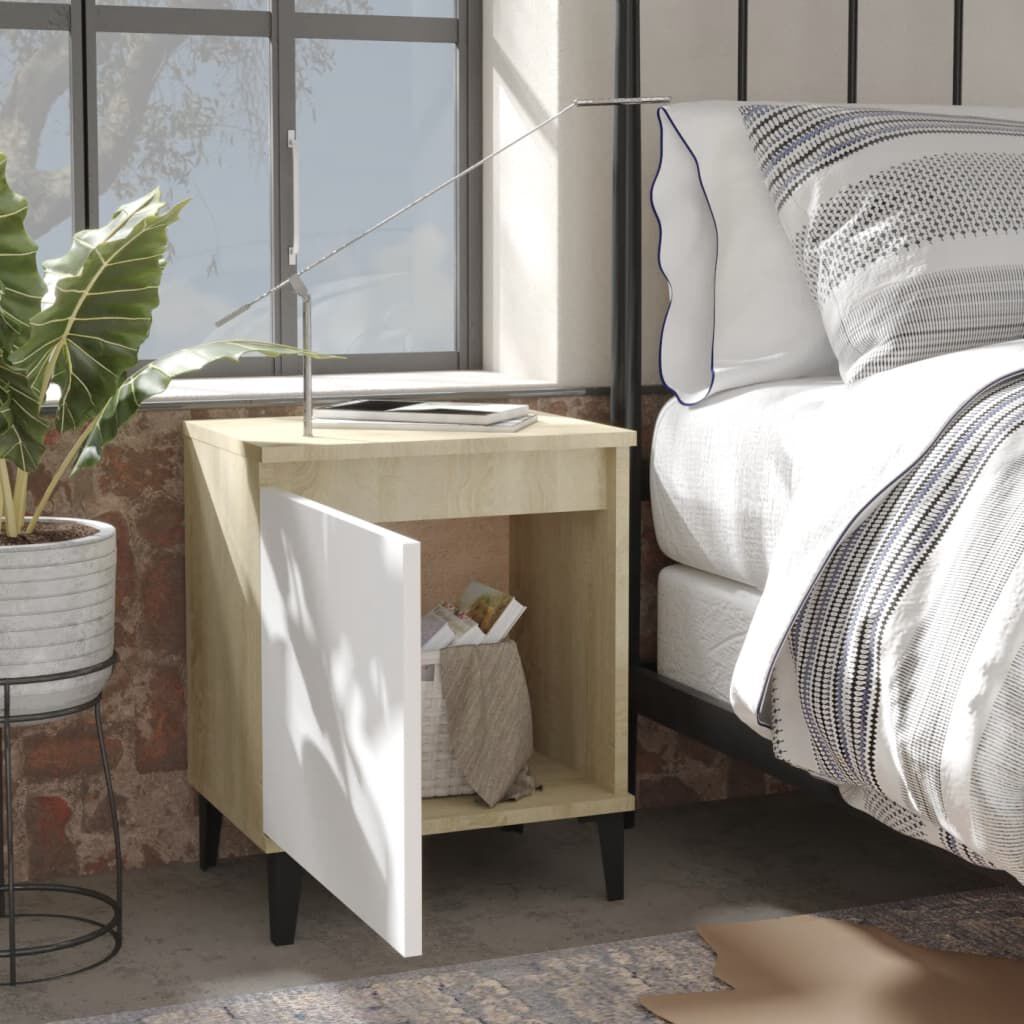 vidaXL Κομοδίνο Sonoma Δρυς & Λευκό 40 x 30 x 50 εκ με Μεταλλικά Πόδια