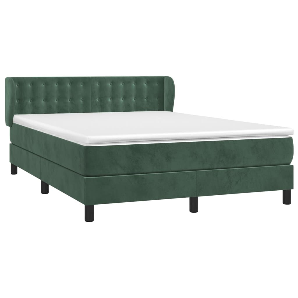 vidaXL Κρεβάτι Boxspring με Στρώμα Σκούρο Πράσινο 140x190εκ. Βελούδινο