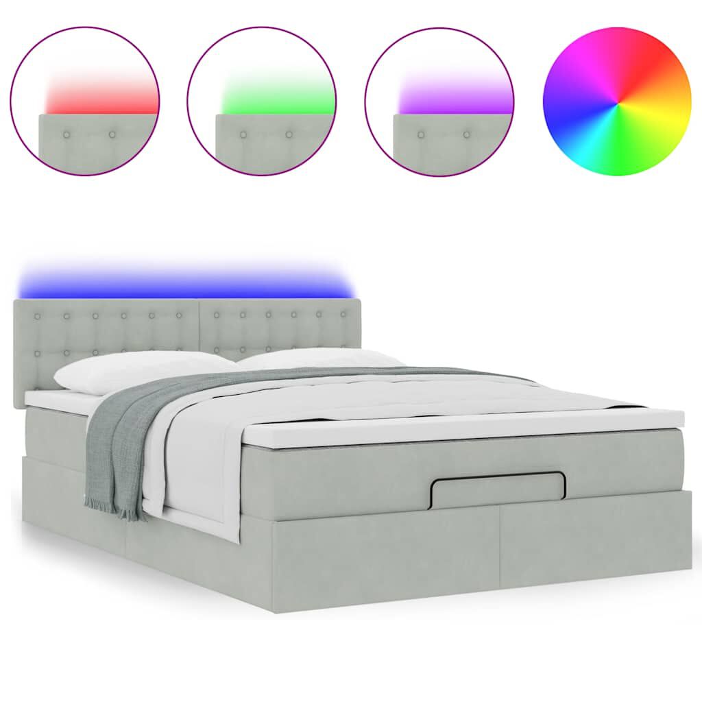 vidaXL Οθωμανικό κρεβάτι με στρώμα&LEDs Ανοιχτό γκρι 140x190cm Βελούδο
