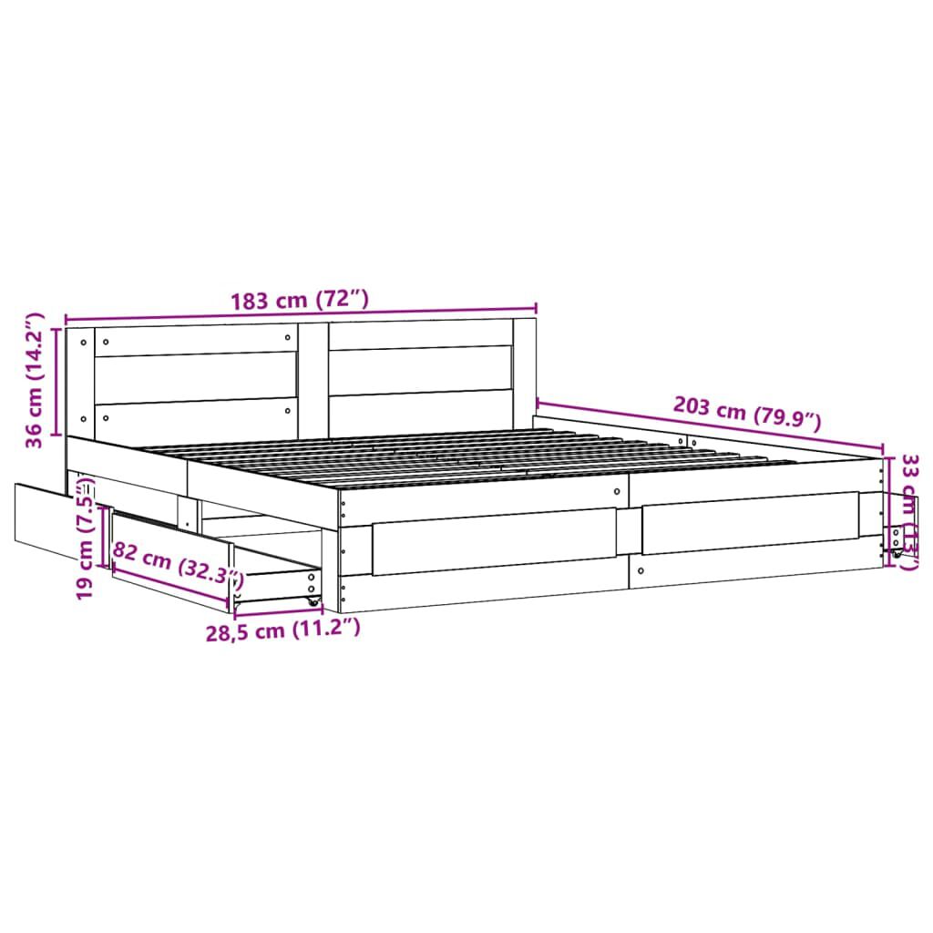 vidaXL Πλαίσιο Κρεβατιού με Κεφαλάρι Sonoma Δρυς 180x200εκ. Επεξ. Ξύλο