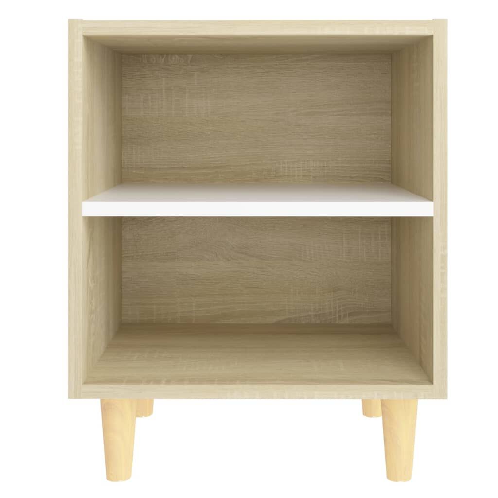 vidaXL Κομοδίνα 2 τεμ Sonoma Δρυς/Λευκό 40x30x50εκ Μασίφ Ξύλινα Πόδια