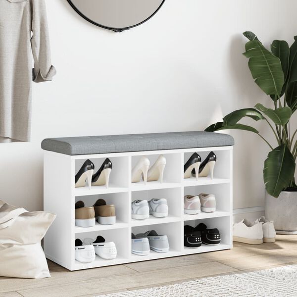 vidaXL Παγκάκι Παπουτσιών Λευκό 82 x 32 x 50 εκ. από Τεχνητό Ξύλο