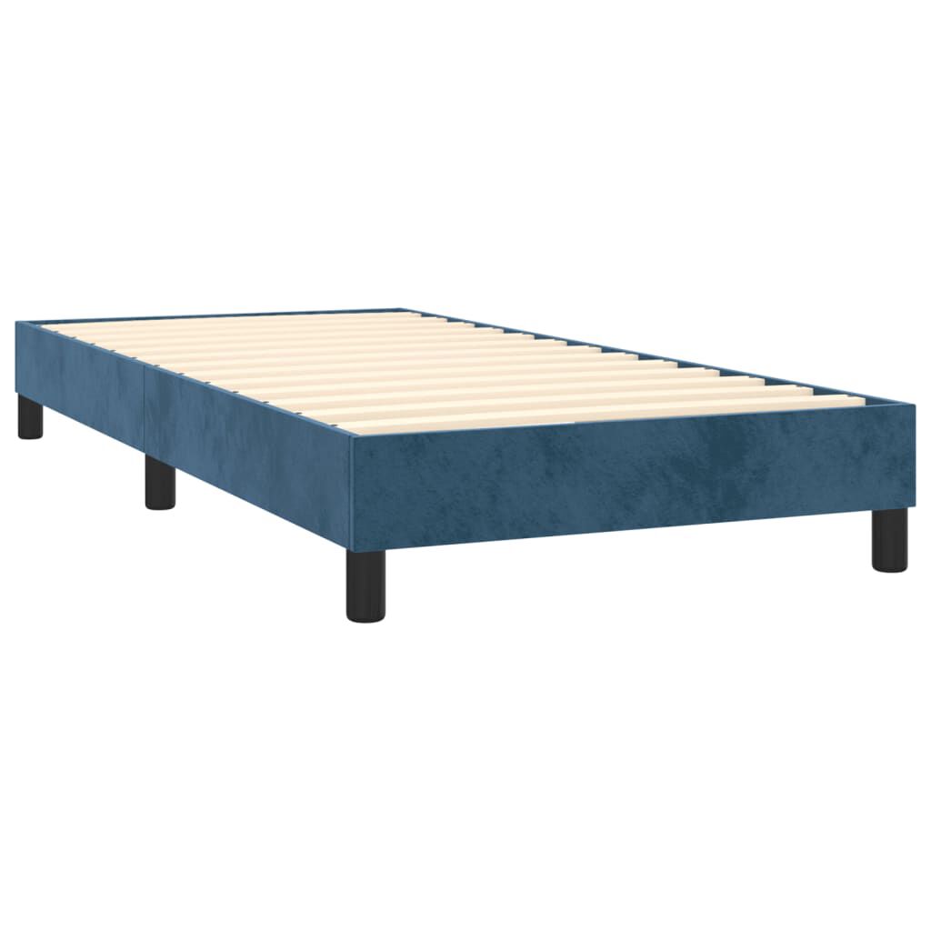 vidaXL Κρεβάτι Boxspring με Στρώμα & LED Σκ. Μπλε 90x200 εκ. Βελούδινο