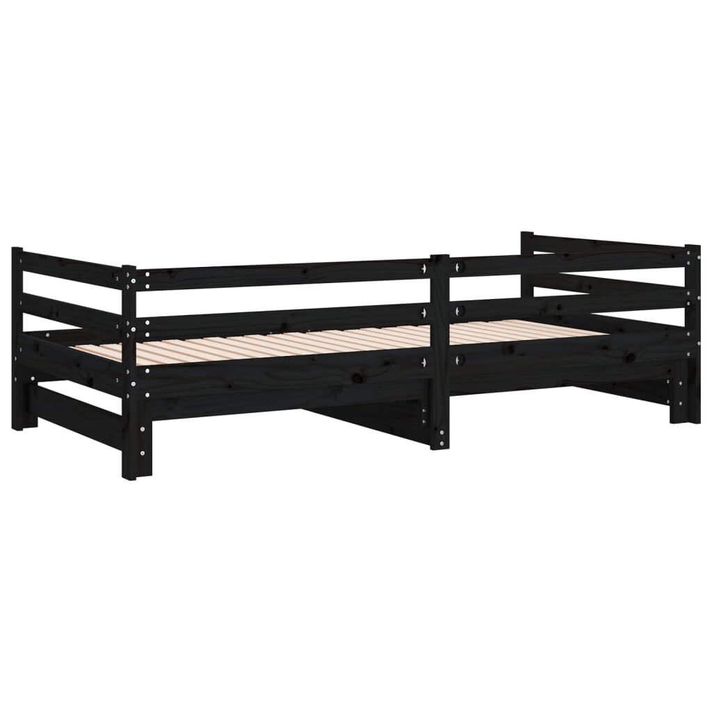 vidaXL Καναπές Κρεβάτι Μαύρος 2 x (90 x 200) εκ. από Μασίφ Ξύλο Πεύκου