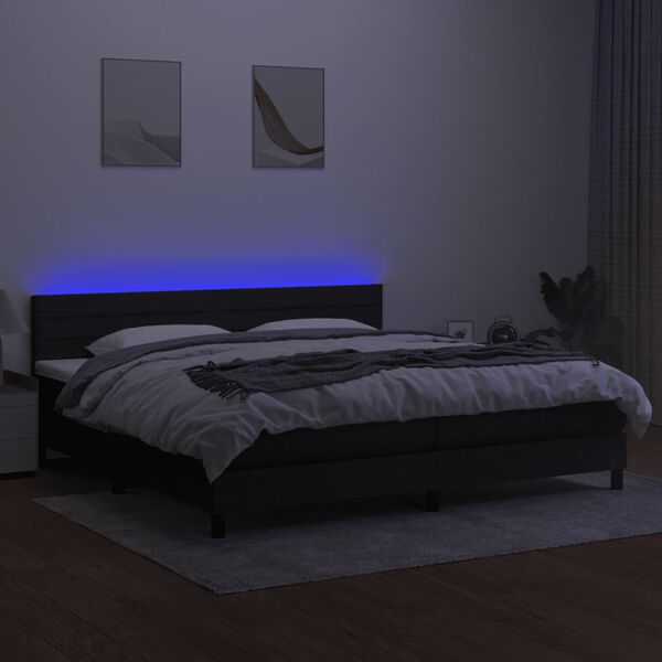 vidaXL &Kappa;&rho;&epsilon;&beta;ά&tau;&iota; Boxspring &mu;&epsilon; &Sigma;&tau;&rho;ώ&mu;&alpha; & LED &Mu;&alpha;ύ&rho;&omicron; 200x200 &epsilon;&kappa;. &Upsilon;&phi;&alpha;&sigma;&mu;ά&tau;&iota;&nu;&omicron;