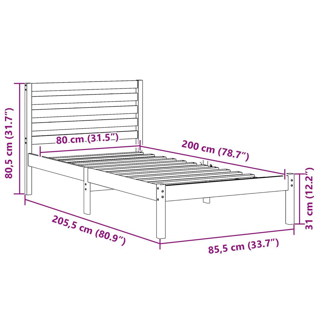 vidaXL Σκελετός Κρεβατιού Καφέ κεριού 80 x 200 cm Συμπαγές ξύλο πεύκου