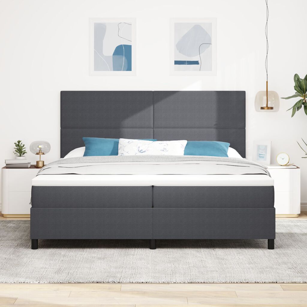vidaXL Κρεβάτι με Στρώμα & LED Σκούρο Γκρι 200x200 εκ. Βελούδινο ύφασμα