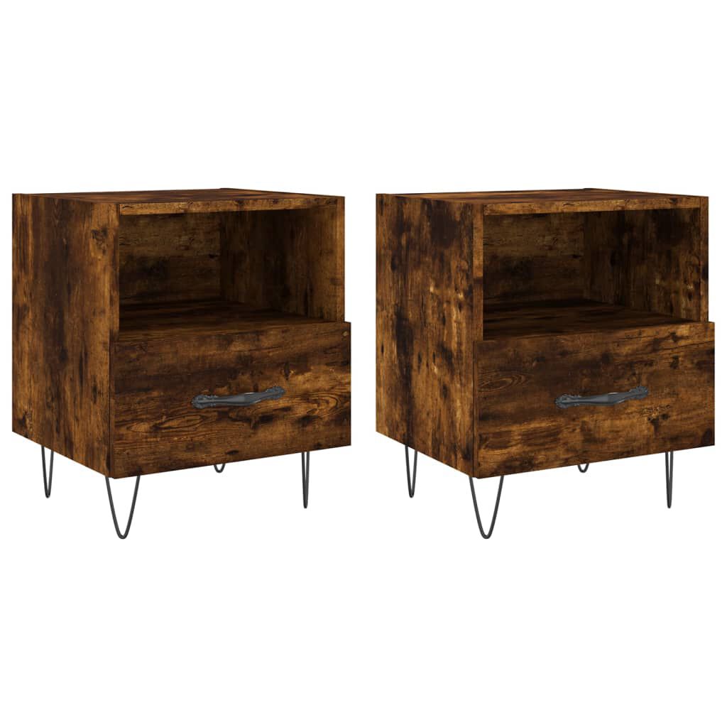 vidaXL Κομοδίνα 2 τεμ. Καπνιστή Δρυς 40 x 35 x 47,5 εκ. Επεξεργ. Ξύλο