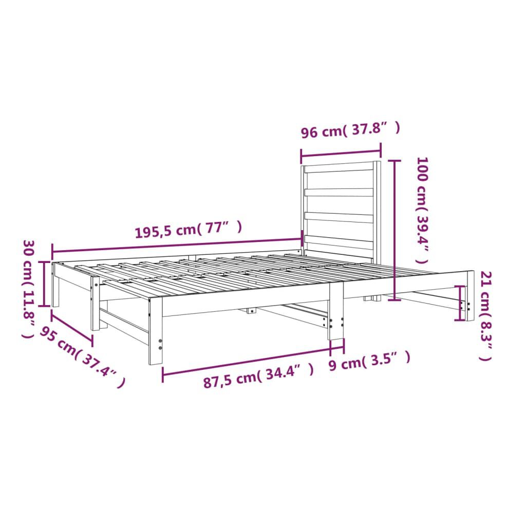 vidaXL Καναπές Κρεβάτι Συρόμενος 2x(90x190) εκ. Μασίφ Ξύλο Πεύκου