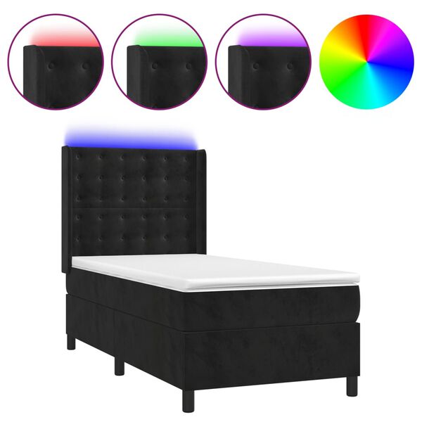 vidaXL &Kappa;&rho;&epsilon;&beta;ά&tau;&iota; Boxspring &mu;&epsilon; &Sigma;&tau;&rho;ώ&mu;&alpha; & LED &Mu;&alpha;ύ&rho;&omicron; 90x190 &epsilon;&kappa;. &Beta;&epsilon;&lambda;&omicron;ύ&delta;&iota;&nu;&omicron;