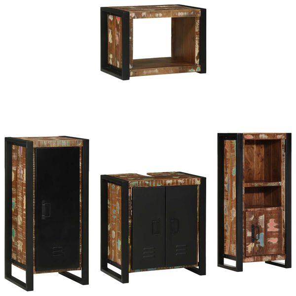 vidaXL Σετ Επίπλων Μπάνιου 4 pcs Πολύχρωμο Στερεό ανακτημένο ξύλο
