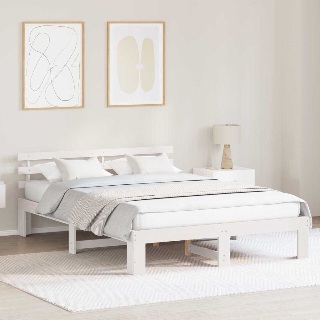 vidaXL Ξύλινο Κρεβάτι Λευκό Ξύλο 140 x 200 cm Ανθεκτικό