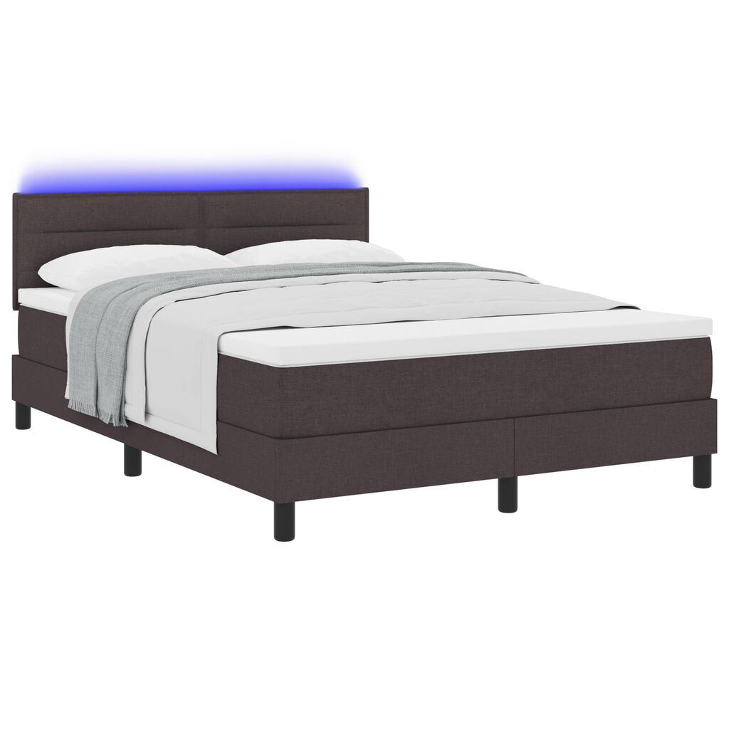 vidaXL Κρεβάτι Box Spring με Στρώμα & LED Σκούρο Καφέ 140x200 εκ Υφασμάτινο