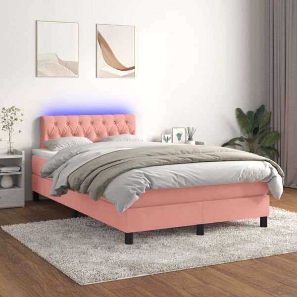 vidaXL &Kappa;&rho;&epsilon;&beta;ά&tau;&iota; Boxspring &mu;&epsilon; &Sigma;&tau;&rho;ώ&mu;&alpha; & LED &Rho;&omicron;&zeta; 120x200 &epsilon;&kappa;. &Beta;&epsilon;&lambda;&omicron;ύ&delta;&iota;&nu;&omicron;