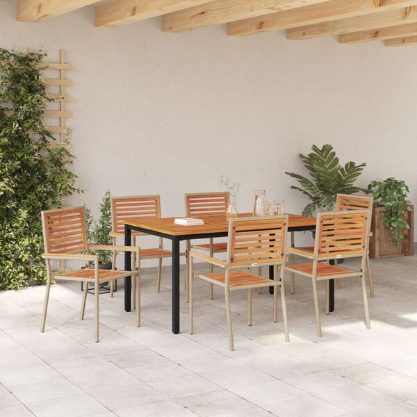 vidaXL Σέτ φαγητού για κήπο 7 pcs Μπεζ και καφέ 150 x 90 x 75 cm