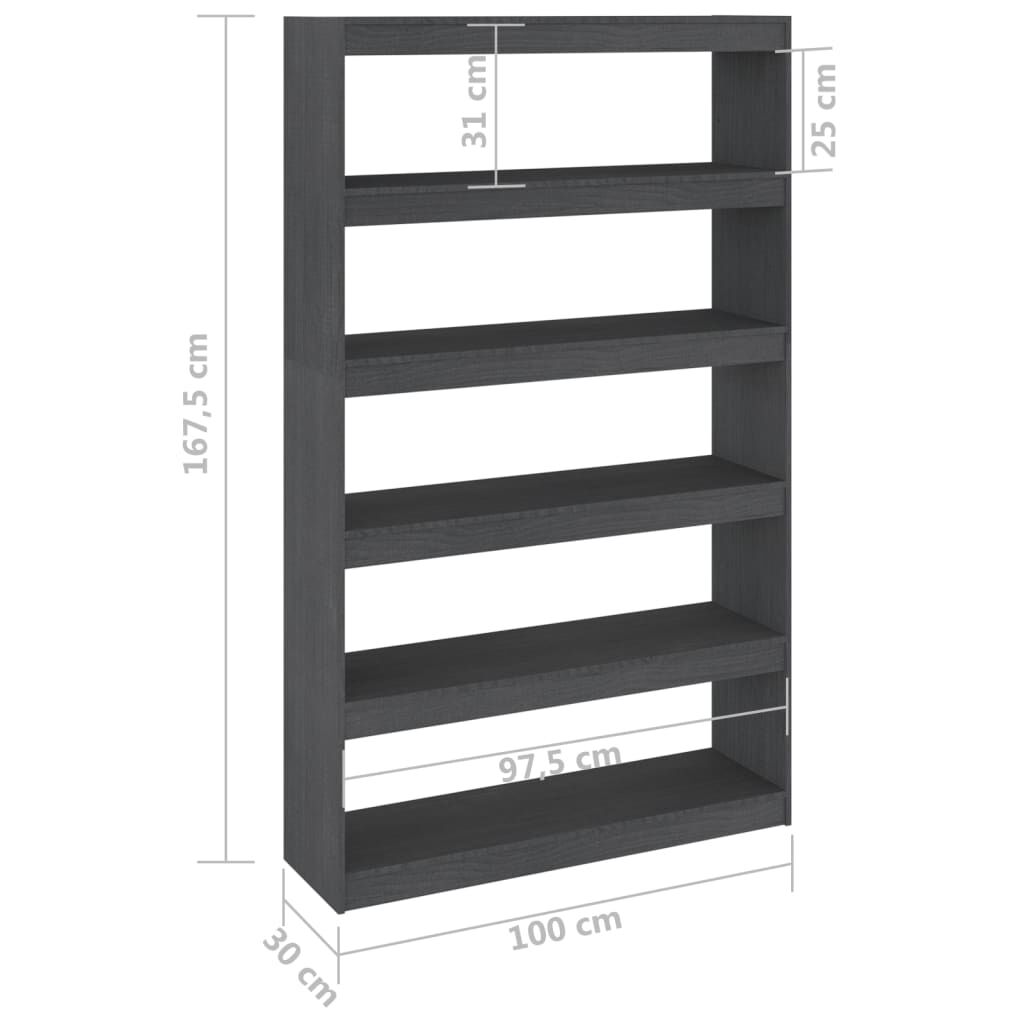 vidaXL Βιβλιοθήκη/Διαχωριστικό Χώρου Γκρι 100x30x167,5 εκ. Ξύλο Πεύκου