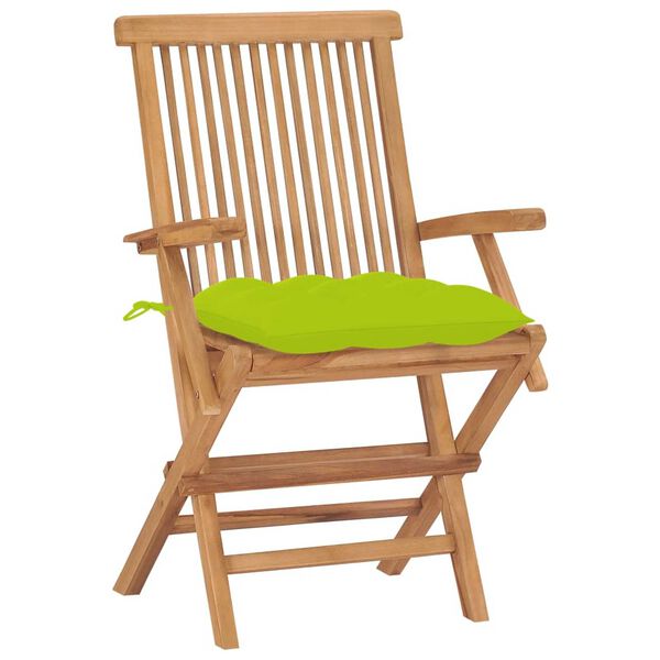 vidaXL Καρέκλες Κήπου 8 τεμ. Μασίφ Ξύλο Teak με Φωτ. Πράσινα Μαξιλάρια