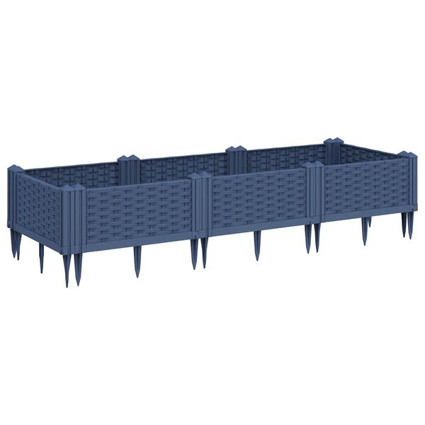 vidaXL Ζαρντινιέρα με Πασσάλους Μπλε Γκρι 125x40x28,5 εκ. Πολυπροπυλένιο