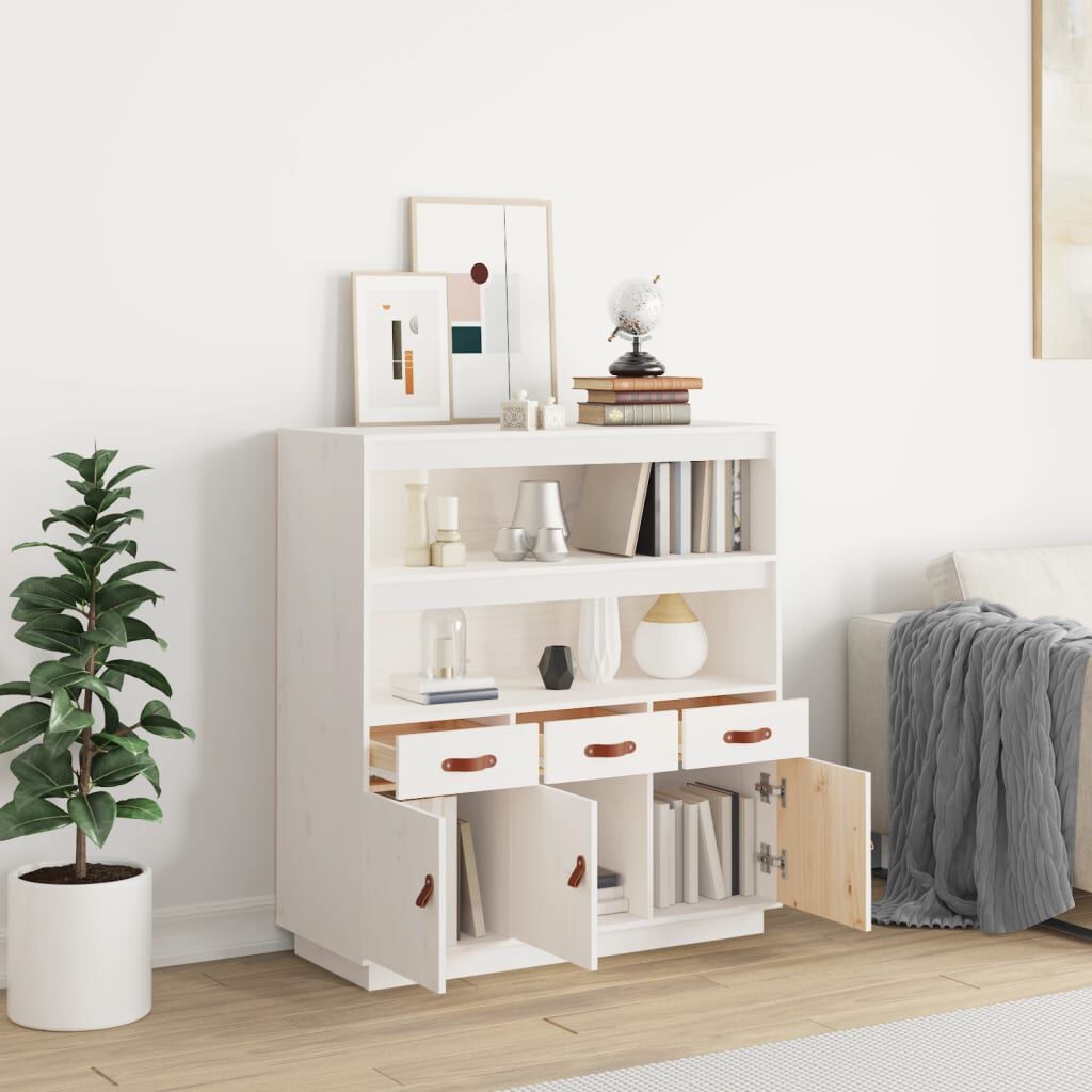 vidaXL Ντουλάπι Ψηλό Λευκό 100x40x108,5 εκ. από Μασίφ Ξύλο Πεύκου