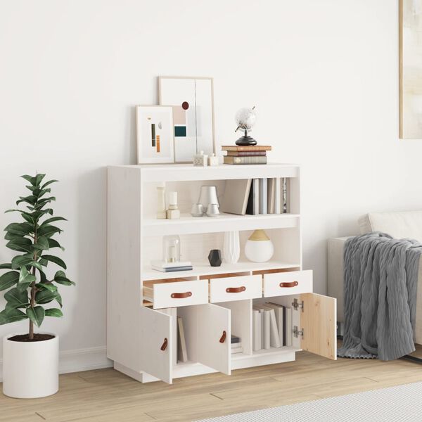 vidaXL Ντουλάπι Ψηλό Λευκό 100x40x108,5 εκ. από Μασίφ Ξύλο Πεύκου