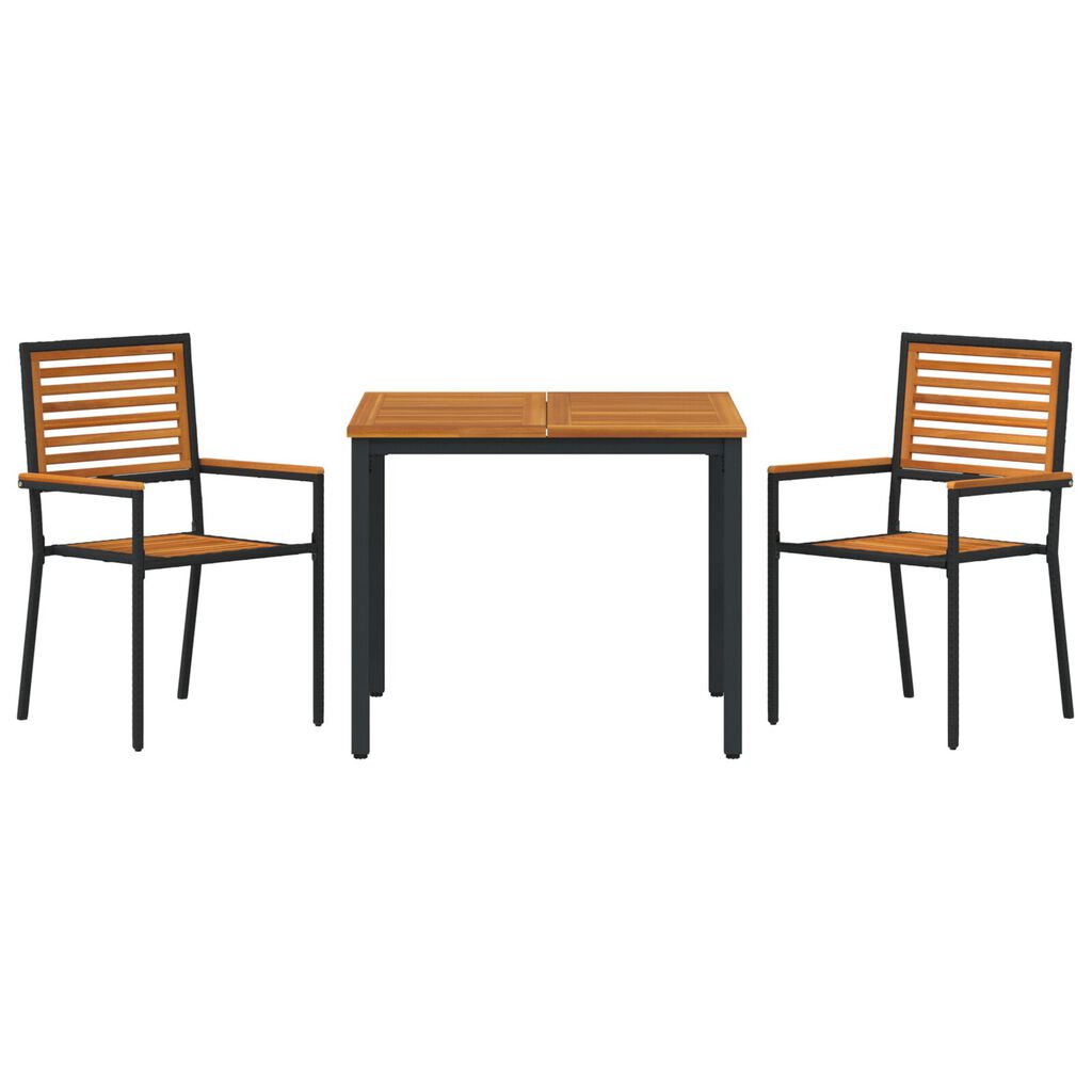 vidaXL Σέτ φαγητού για κήπο 3 pcs Μαύρο και Ξύλο 90 x 90 x 75 cm