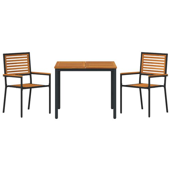 vidaXL Σέτ φαγητού για κήπο 3 pcs Μαύρο και Ξύλο 90 x 90 x 75 cm