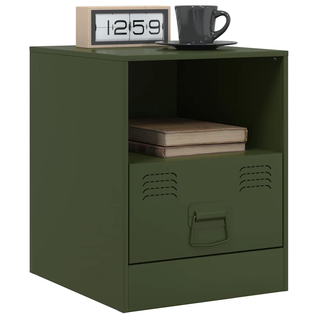 vidaXL Κομοδίνο Πράσινο Λαδί 34,5x39x44 εκ. από Χάλυβα