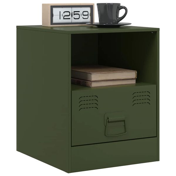 vidaXL Κομοδίνο Πράσινο Λαδί 34,5x39x44 εκ. από Χάλυβα