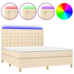 vidaXL Κρεβάτι Boxspring με Στρώμα & LED Κρεμ 160x200 εκ. Υφασμάτινο