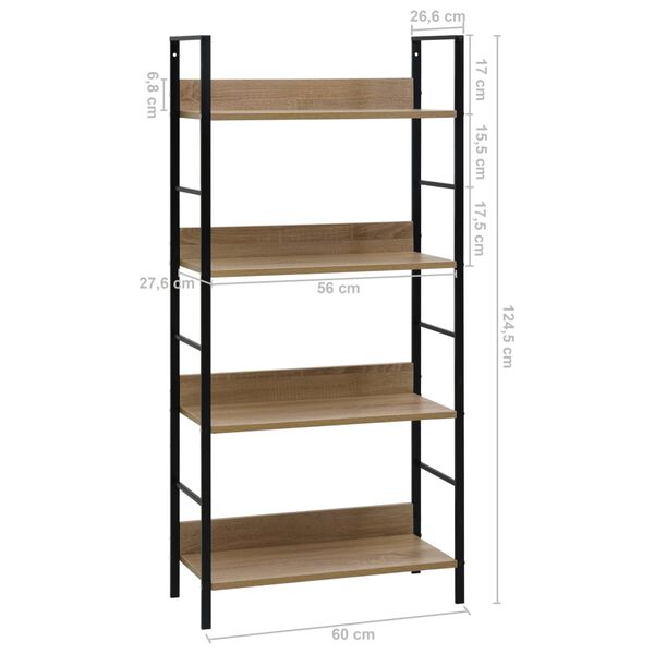 vidaXL Ραφιέρα 4 Επιπέδων Δρυς 60x27,6x124,5 εκ. Επεξεργασμένο Ξύλο