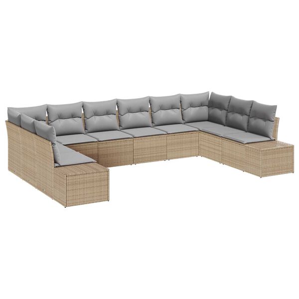 vidaXL Σετ Καναπέ Κήπου με μαξιλάρι 10 pcs Μπεζ Πολυ ράταν