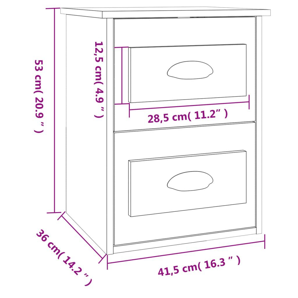 vidaXL Κομοδίνο Επιτοίχιο Μαύρο 41,5x36x53 εκ.