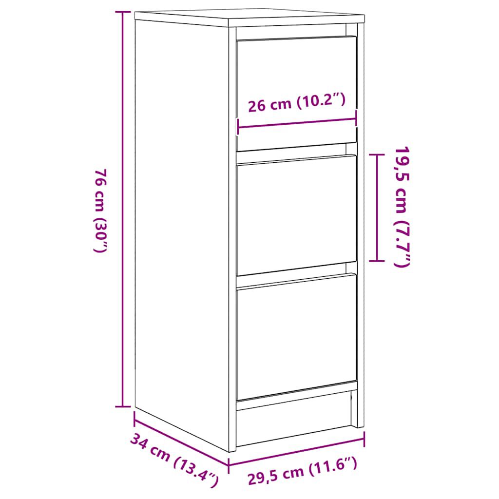 vidaXL Sideboard Μαύρη βελανιδιά 29,5x34x76 cm Κατασκευασμένο ξύλο