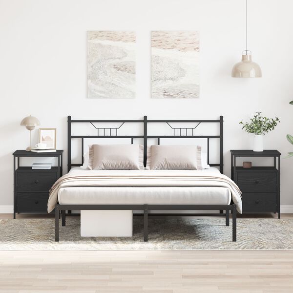 vidaXL Κομοδίνο με συρτάρι Μαύρη δρυς 44 x 45 x 60 εκ