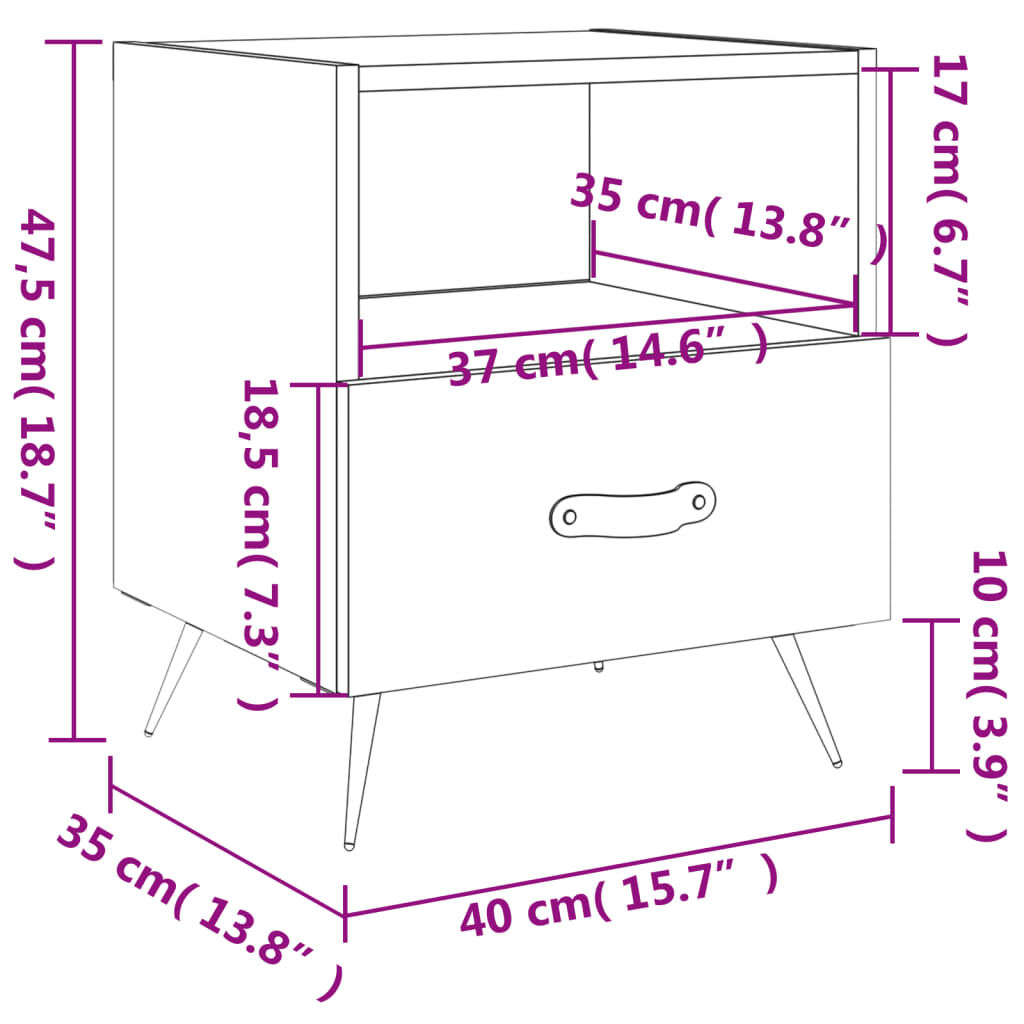 vidaXL Κομοδίνα 2 τεμ. Καπνιστή Δρυς 40 x 35 x 47,5 εκ. Επεξεργ. Ξύλο